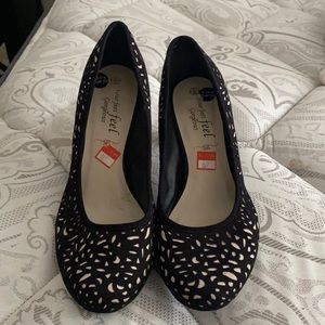 Black and blush heels